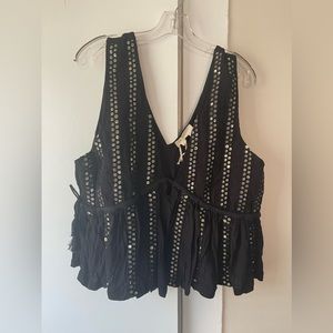 Free people black sequin embroidered tank top